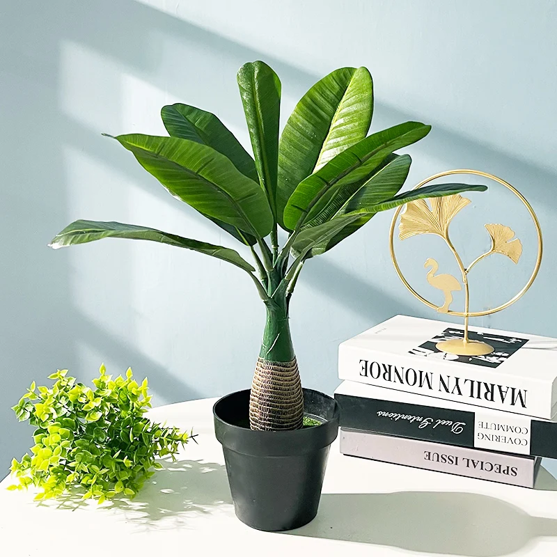 

40cm 8 Leaves Artificial Banana Tree Desktop Bonsai Tropical Palm Plants Fake Coconut Tree Silk Leafs For Home Office Decoration
