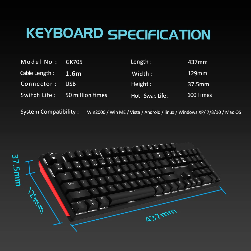 hexgears gk705 hot swap switch mechanical keyboard 104 keys ruus waterproof wired gaming keyboard anti ghosting backlit for pc free global shipping