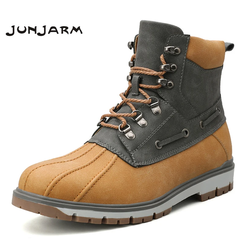 Мужские ботинки из натуральной кожи JUNJARM Черные ботильоны с теплым плюшем