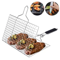 removable handle portable bbq grill basket stainless steel grilling net with grill mat sauce brush and carrying pouch