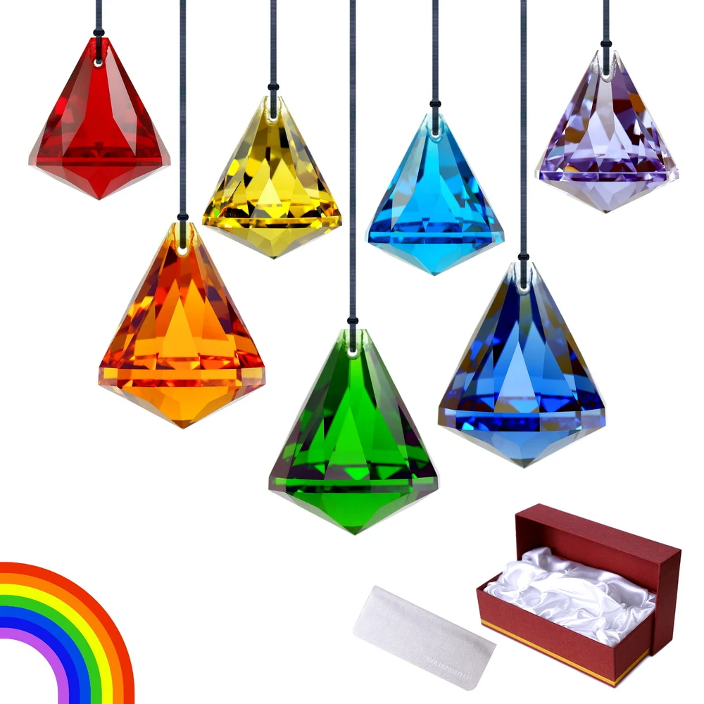 GOLDENHAITAI-colgante de cristal con forma de prisma para decoraci&oacute;n del hogar, adorno de diamante, fabricante de arco&iacute;ris, 30/45mm, 7 unidades-0