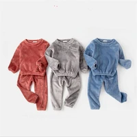 2021 new winter baby boy girl thicken pajamas set flannel toddler child warm pure color sleepwear kids home suit 2 10y