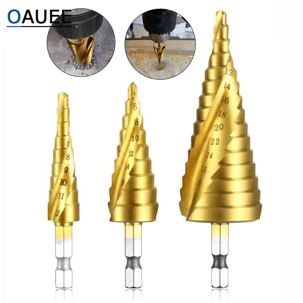 

Oauee1 pcs 4-12/20/32mm HSS Spiral Grooved Center Drill Bit Solid Carbide Mini Drill Accessories Titanium Step Cone Drill Bit