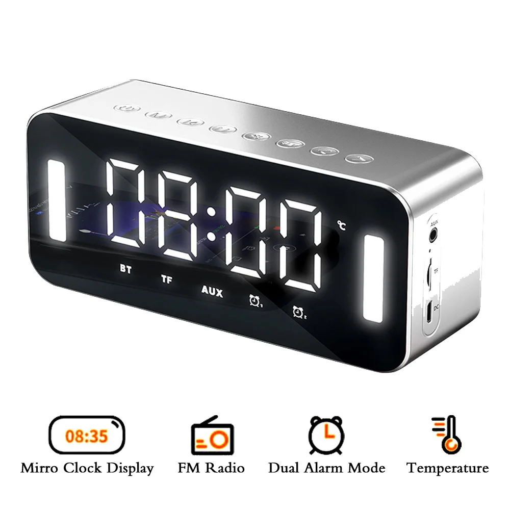 

NEW2022 MC-H8 Wireless BT Speaker Multi-function Alarm Clock/Night Light/Mirror/Temperature Sensor 2500mAh Stereo Bass Music