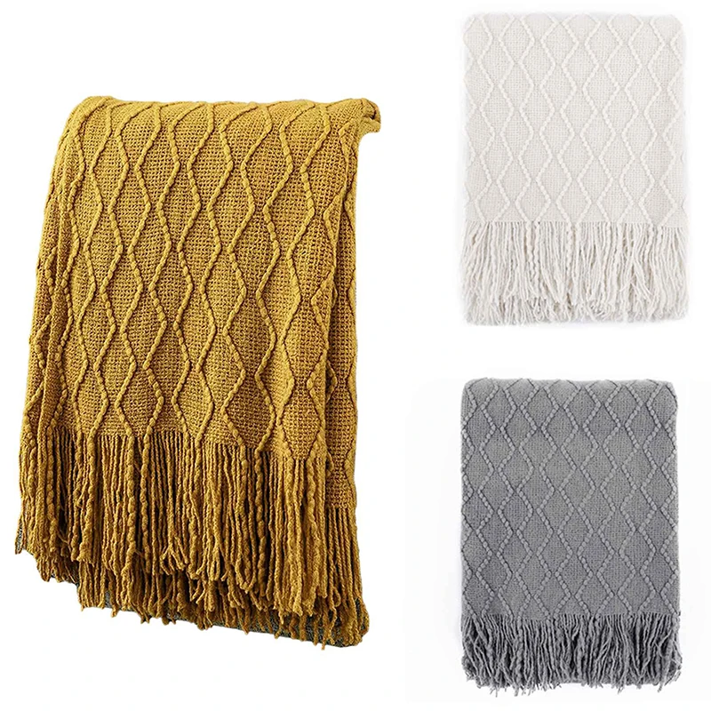 

Throw Blankets for Couch Knitted Lightweight and Soft Textured Couch Blanket with Decorative Tassels for Sofa