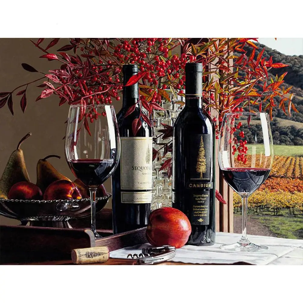 Полный квадратный Набор алмазной картины фрукты и вино Алмазная вышивка картина