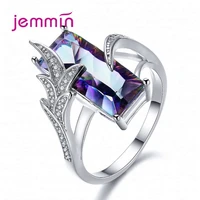new luxury aaa purple cubic zircon 925 sterling silver rings big rhinestone korean geometric engagement jewelry friendship gift