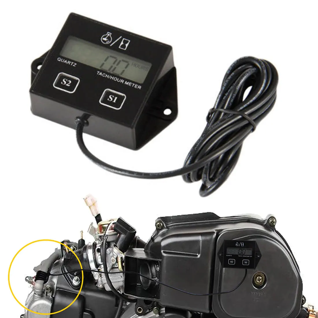 

Digital Timer Engine Tach Hour Meter Tachometer Gauge Engine RPM LCD Display For Motorcycle Motor Stroke Engine Car Boat