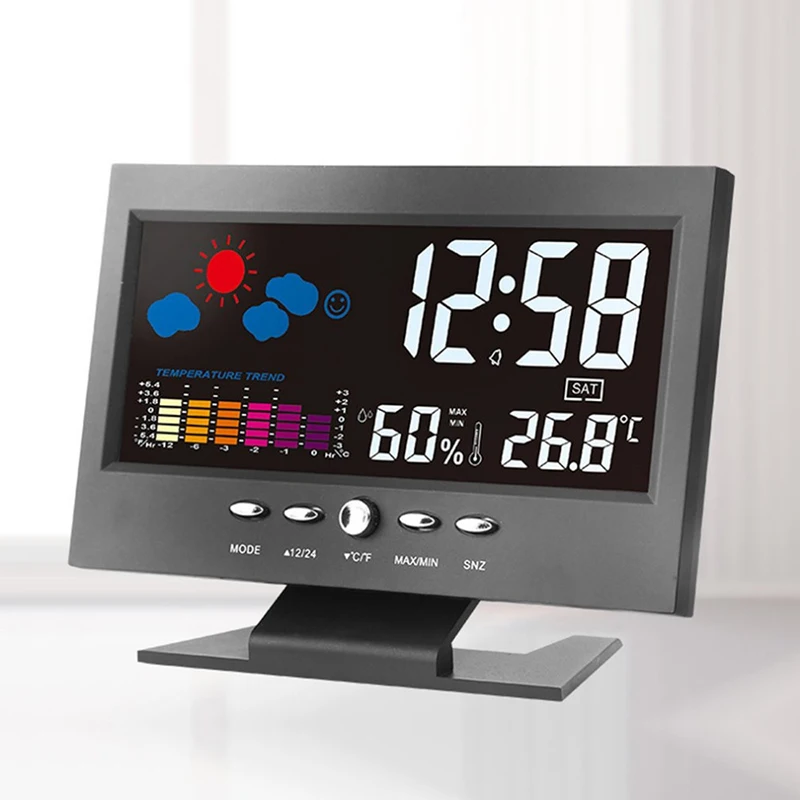 

Weather Forecast LCD Backlit Alarm Clock Digital LCD Thermometer Hygrometer Indoor Temperature Humidity Meter Alarm Clock