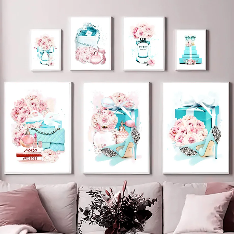 

Perfume Rose High Heels Lipstick Vogue Wall Art Canvas Painting Nordic Posters And Prints Wall Pictures For Living Room Decor