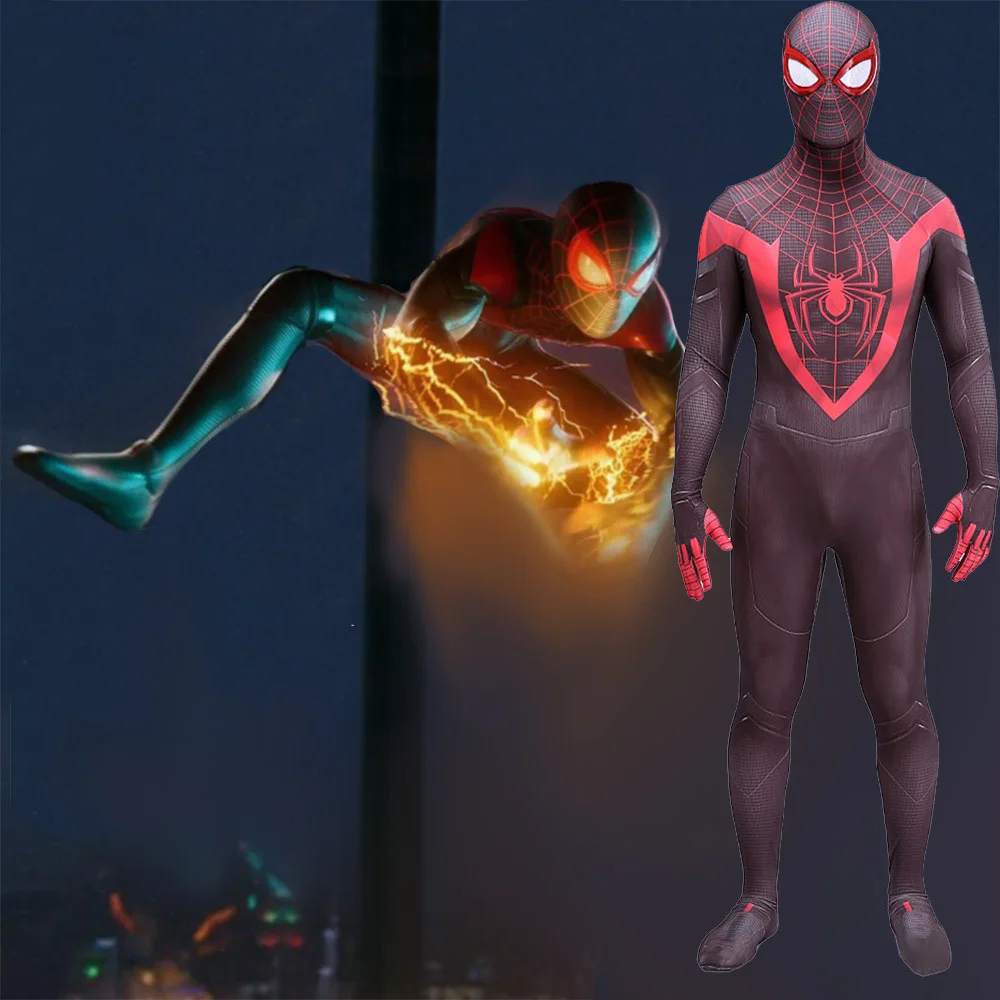 

Miles Morales ps5 Cosplay Costume Spandex Lycra Zentai Suit Halloween Costume Cosplay SuperHero Bodysuit Jumpsuit Miles Morales