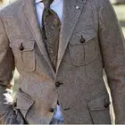 Новейший дизайн, 4 кармана, Мужская твидовая куртка с узором в елочку, брюки, Ретро стиль, Костюм Джентльмена, 2 предмета, костюм terno masculino Homme
