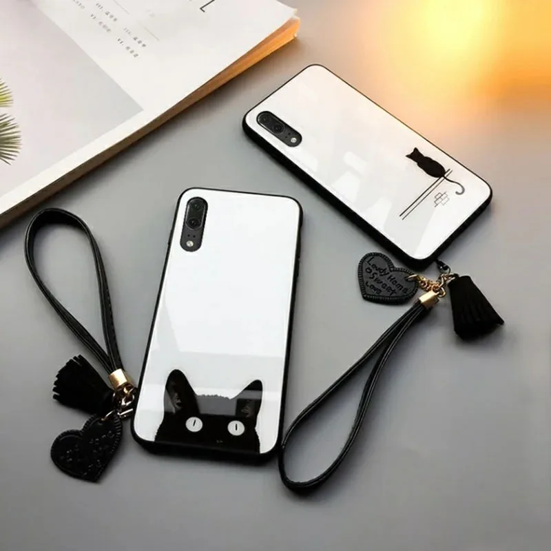 Чехол из закаленного стекла с милым мультяшным котом для iphone 11 Лот pro max xr xs X 7 8 6s 6 plus, силиконовый защитный чехол для влюбленных