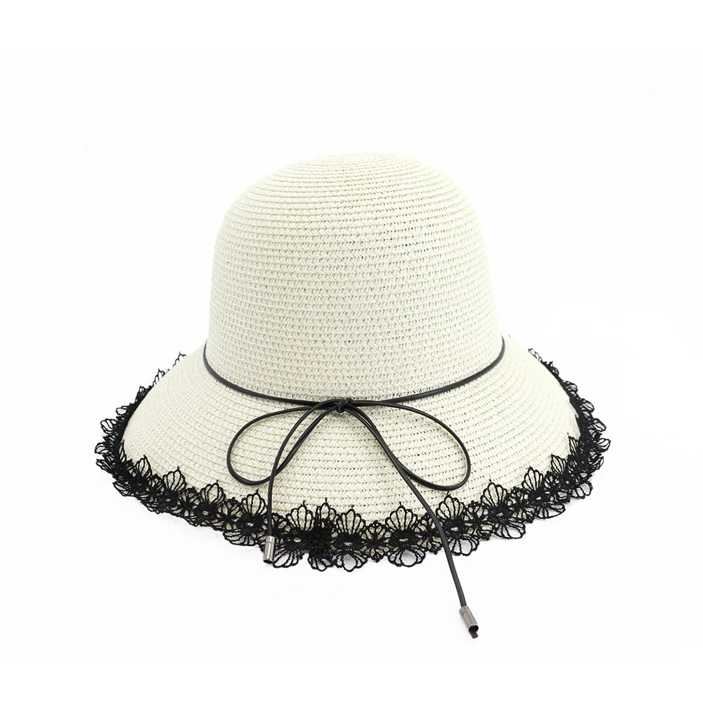 

Elegant lace straw hat women big lower beach hat sun hat sun block UV protection panama hat bone chapeu feminino AD0762