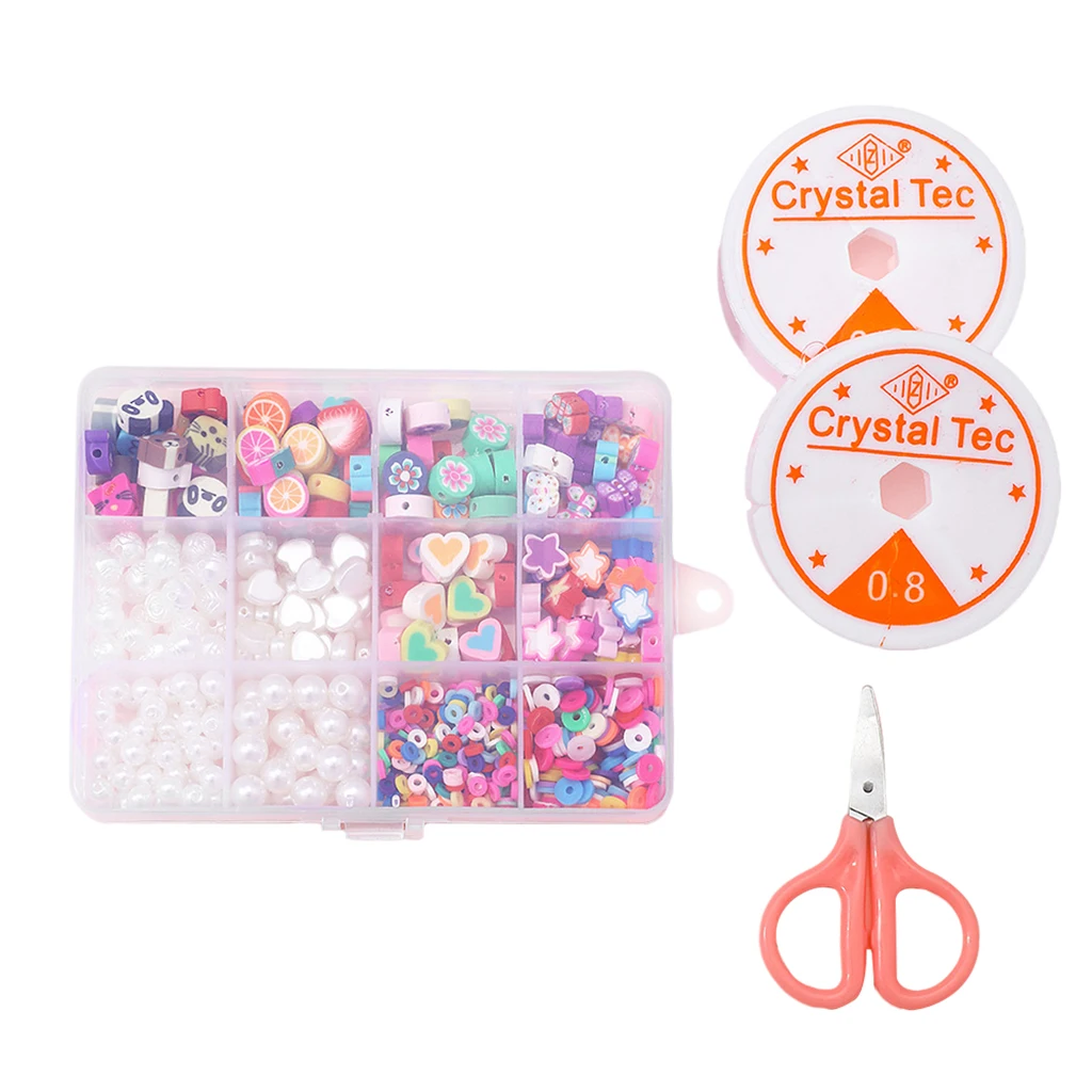 Набор цветных бусин в коробке 2 рулона шнурка круглые аксессуары набор для