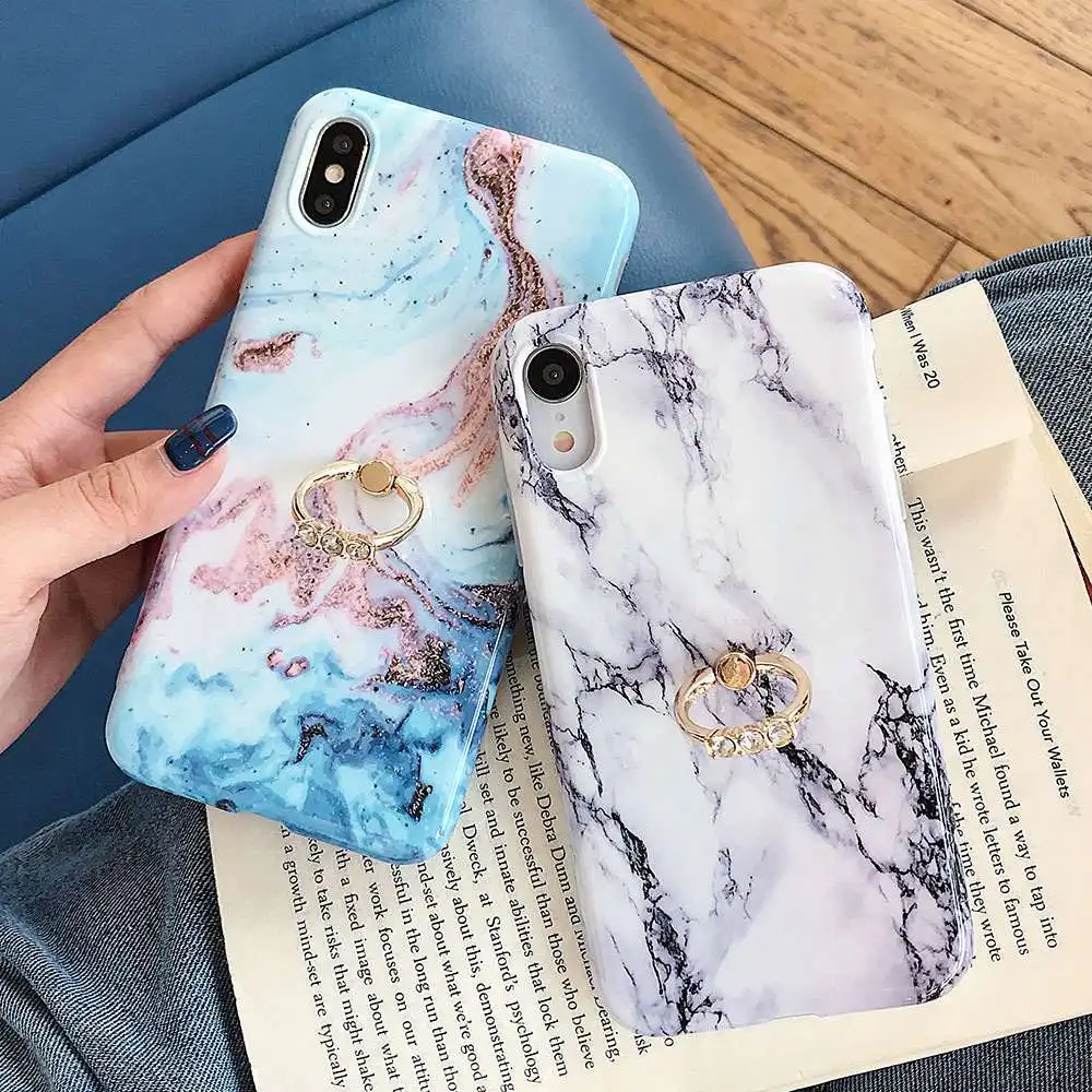 KISSCASE Ultra Thin Phone Case For iPhone XR XS MAX X 10 7 8 Marble Loop Ring Cases 6S 6 Plus Back Cover Funda |