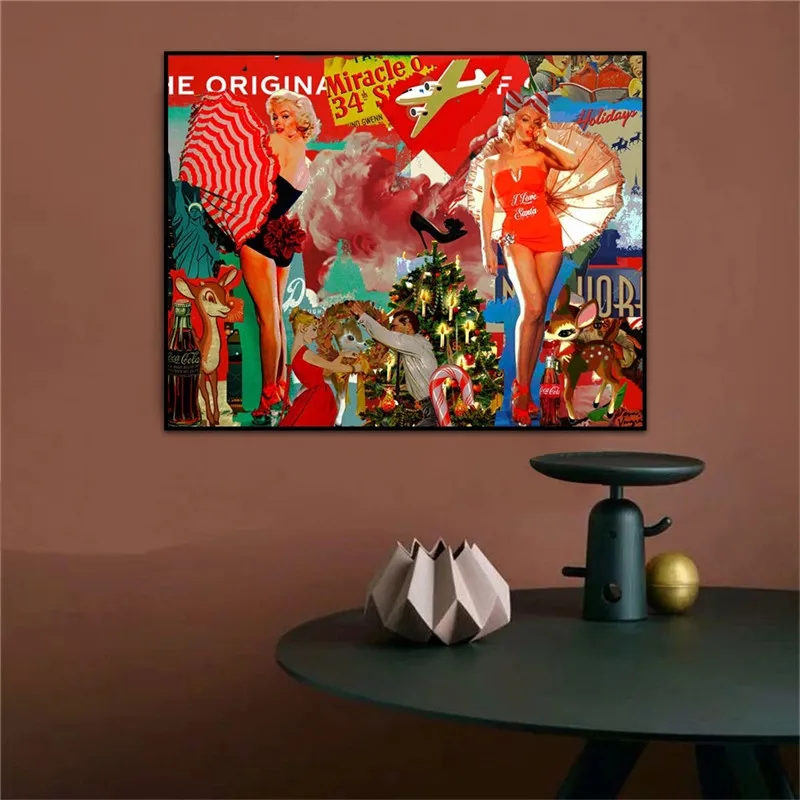Абстрактный Рождественский постер поп-арт Настенный декор печать на холсте