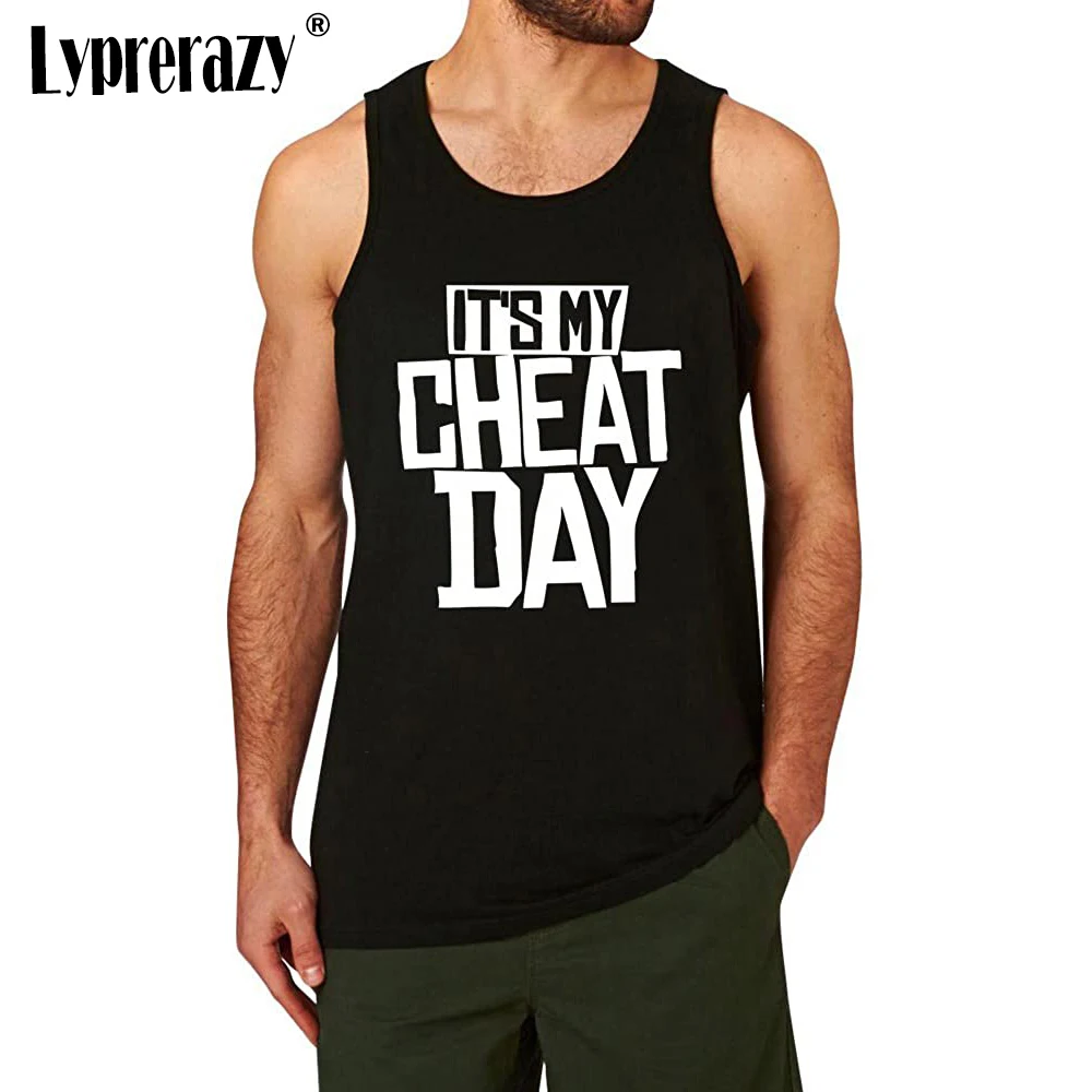 

Lyprerazy Men's Cheat Day Workout Graphic Gym Tank Tops Men Gym Vest Summer Cotton Letter Print Casual Tank Top