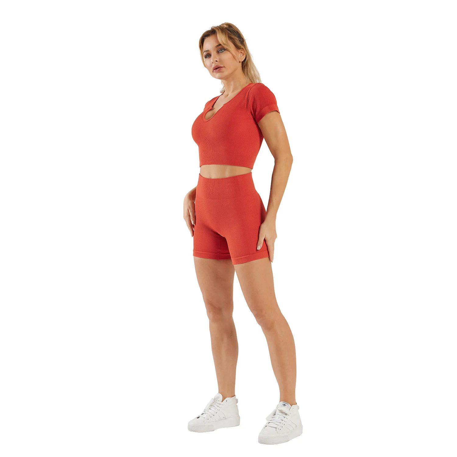

2021 new sexy tight-fitting short-sleeved shorts seamless yoga exercise fitness clothes seamless short