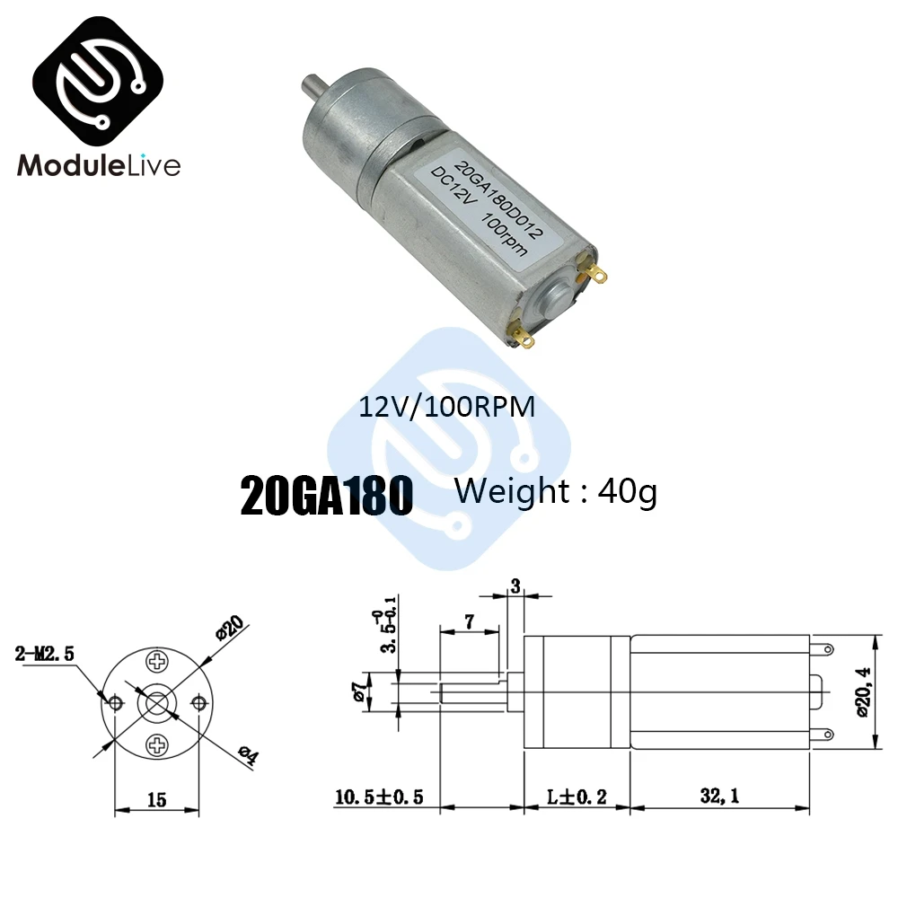 20GA180 DC 12 В 15 30 60 100 150 200 300 400 500 об/мин микро скорость редуктор мотор с металлической