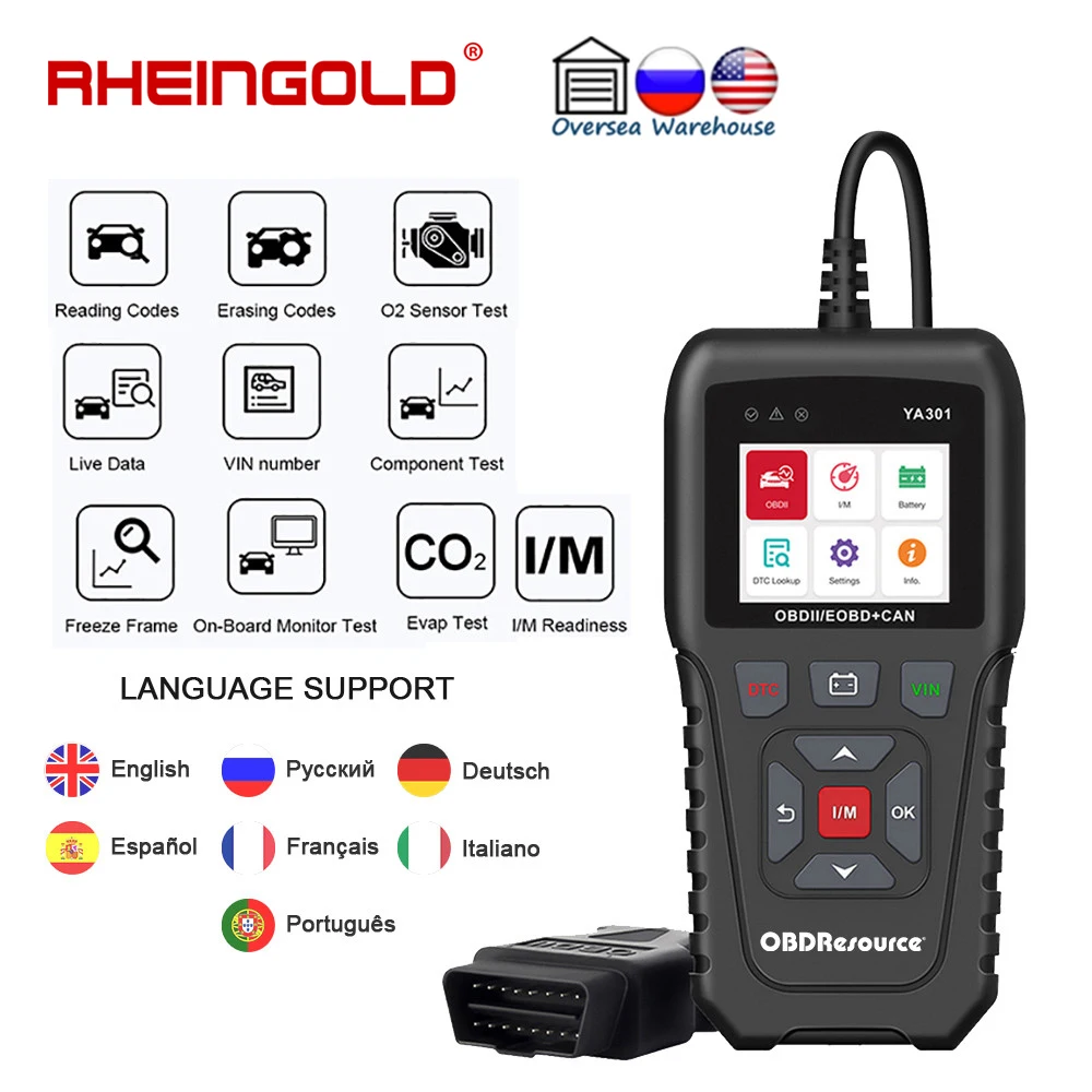 

Rheingold 12V Car Diagnostic Trouble Codes Tools Full OBD2 Functions VIN Reader Graph Live Data Turn Off Check Engine Light