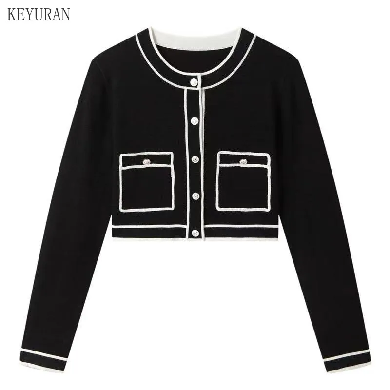 Runway Sweater Cardigan Women 2021 Spring Round neck Single Breasted Pink/Red Knitted Jacket Ladies Elegant Knitting Outwear Top |