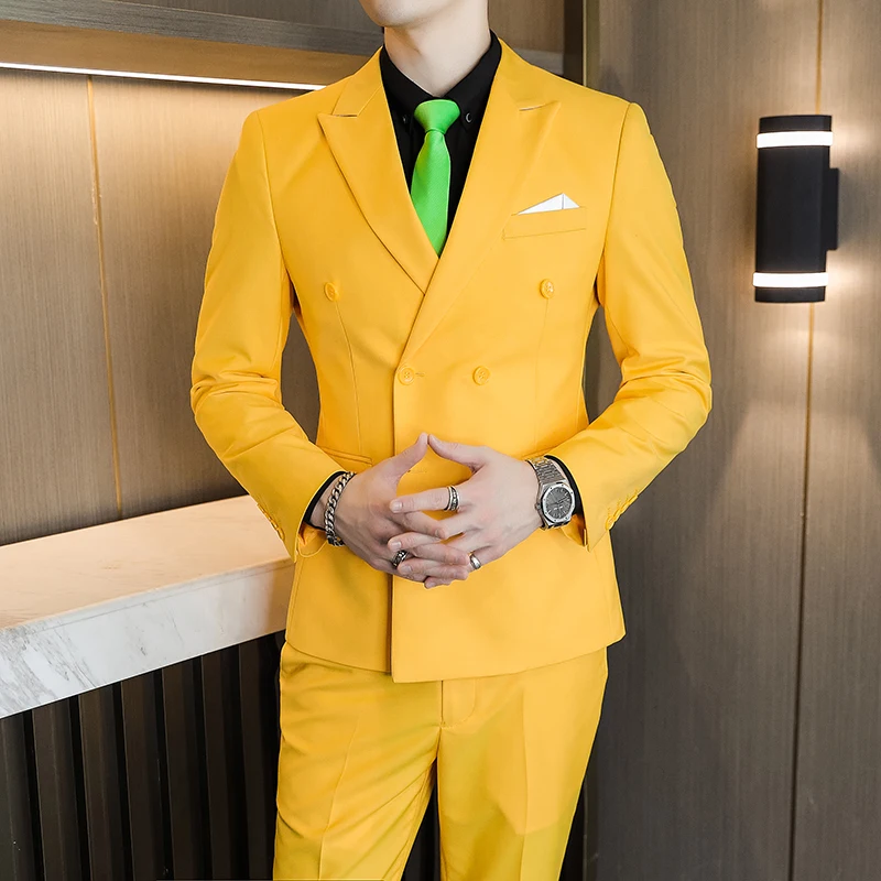 

Three Pieces Men's Suit Double Breasted Solid Business Formal Wedding Classical Clothing Dress Slim Fit Tuxedo Vest Jacket Pants