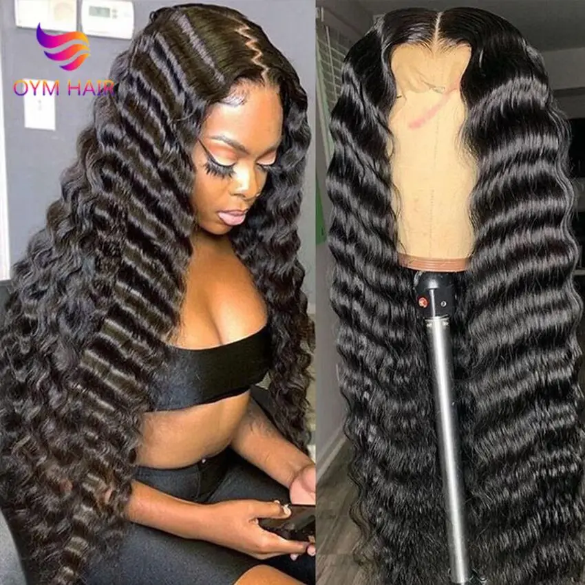 

Deep Wave Frontal Wig Transparent Lace Wigs Wet And Wavy Deep Curly 13x4 Lace Front Human Hair Wigs Brazilian Deep Wave Wig