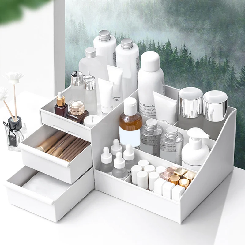 Plastic Desktop Makeup Cosmetic Organizer Storage Box Jewelry Nail Polish Container with Drawers | Дом и сад