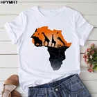 Новинка 2020, летние футболки с изображением Африки, карта жирафа, женская футболка, хипстерская модная футболка, женские белые Топы Harajuku, футболка, одежда
