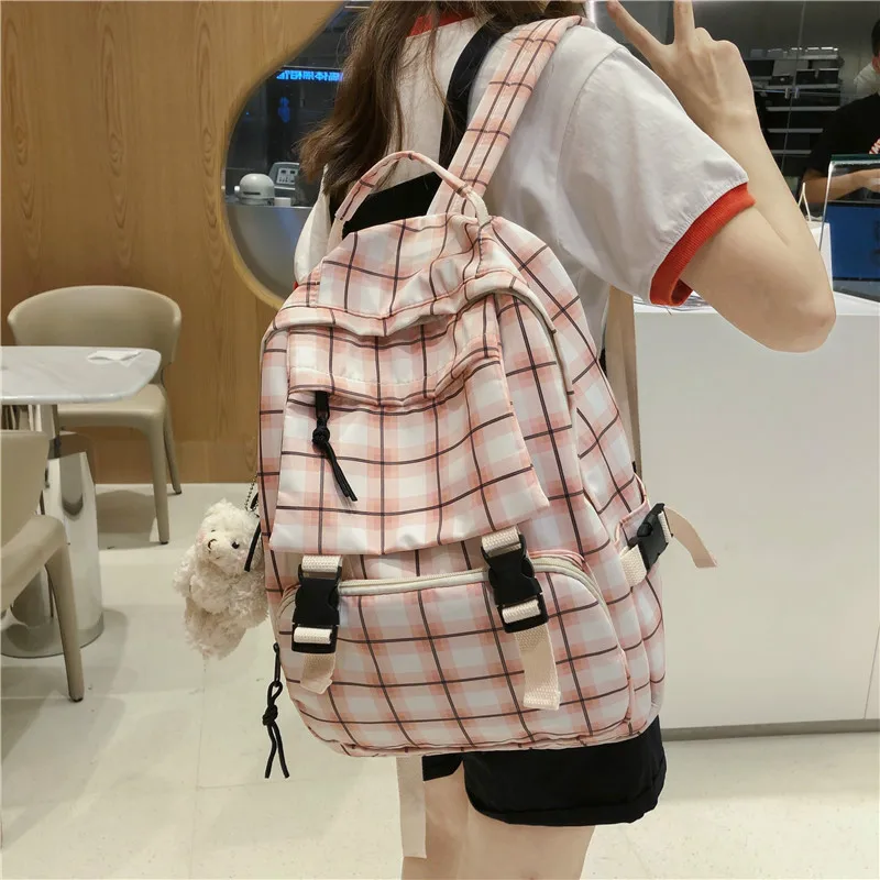 

Plaid Women Backpacks Nylon Backpack Fashion School Bags for Teenager Girls Children Backpacks Vintage Casual Lady Travel Bags