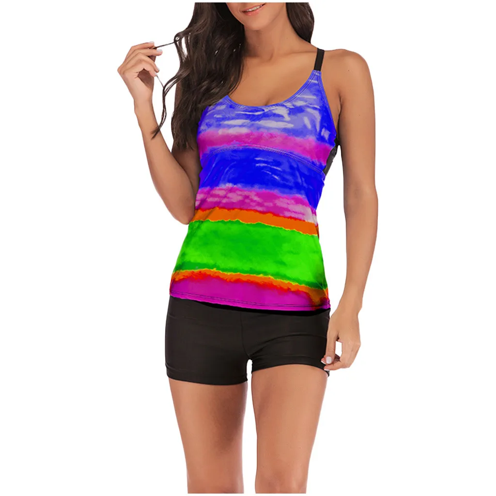 Женский купальник с принтом радужных цветов большие размеры топ высокой талией и