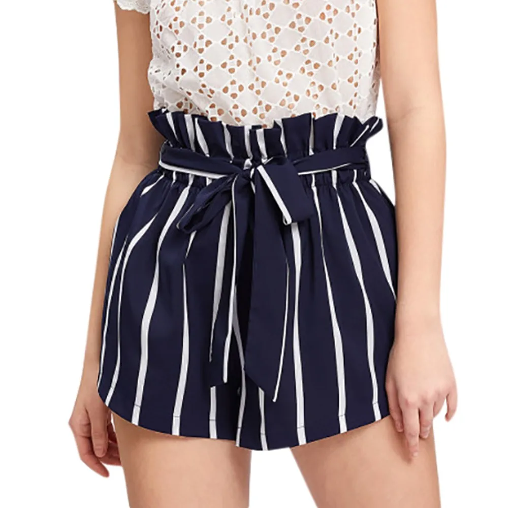 2019 NEW FASHION Women Short Retro Stripe Casual Fit Elastic Waist Pocket Shorts With String summer |