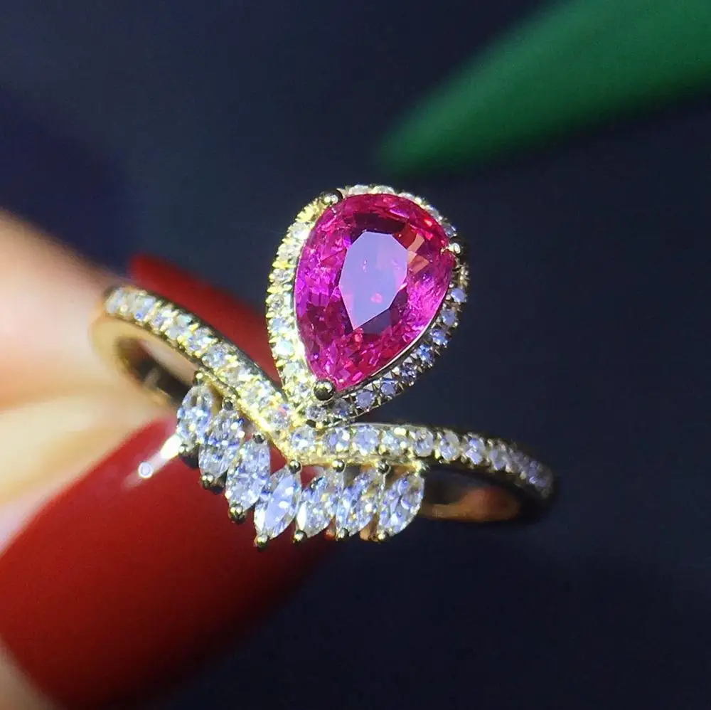 Кольцо с розовым сапфиром J511 натуральный розовый сапфир 18 К драгоценные камни 1