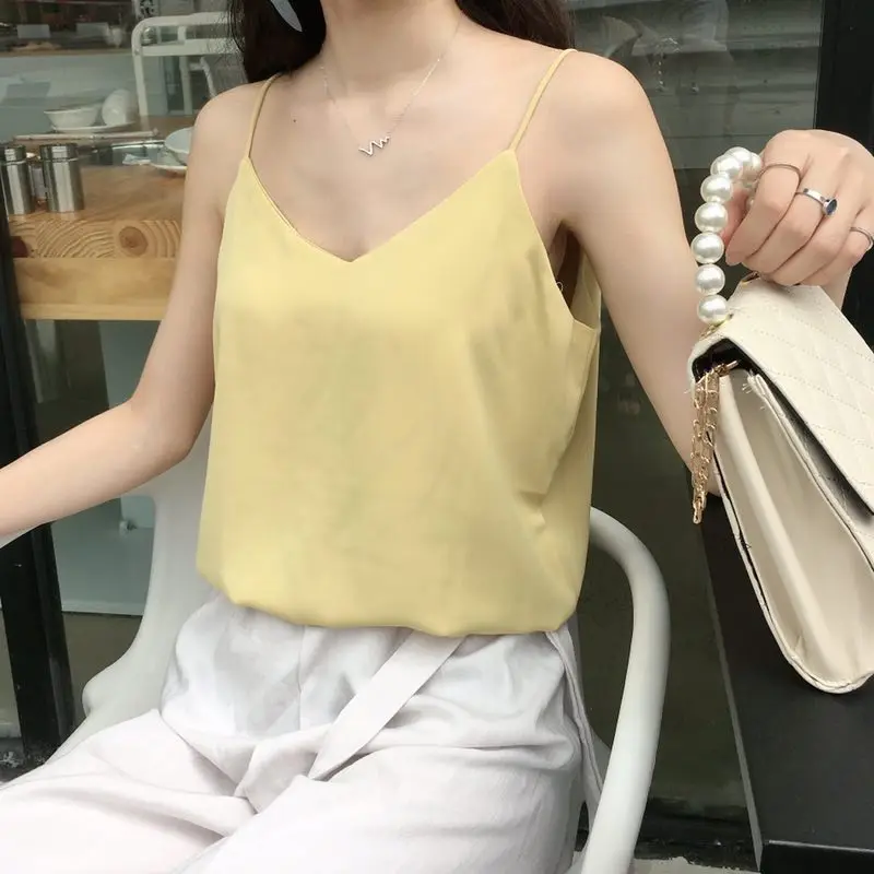 Топ женский шифоновый однотонный с V-образным вырезом разные цвета | Женская