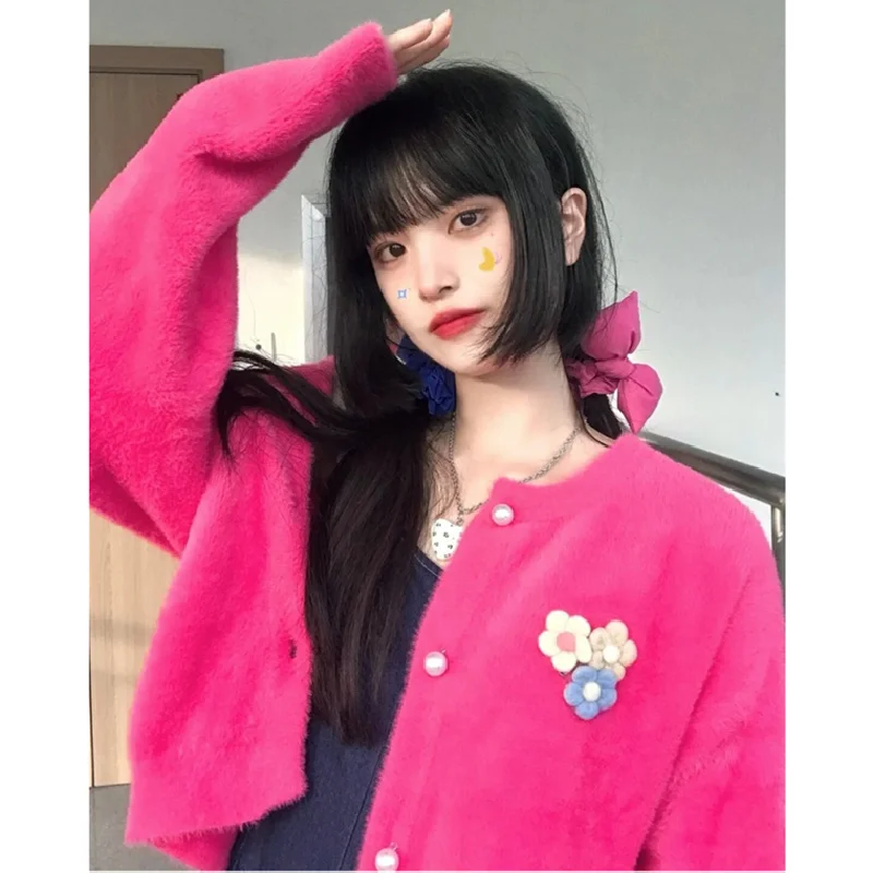 Женский однотонный Кардиган с длинным рукавом однобортный свитер в американском