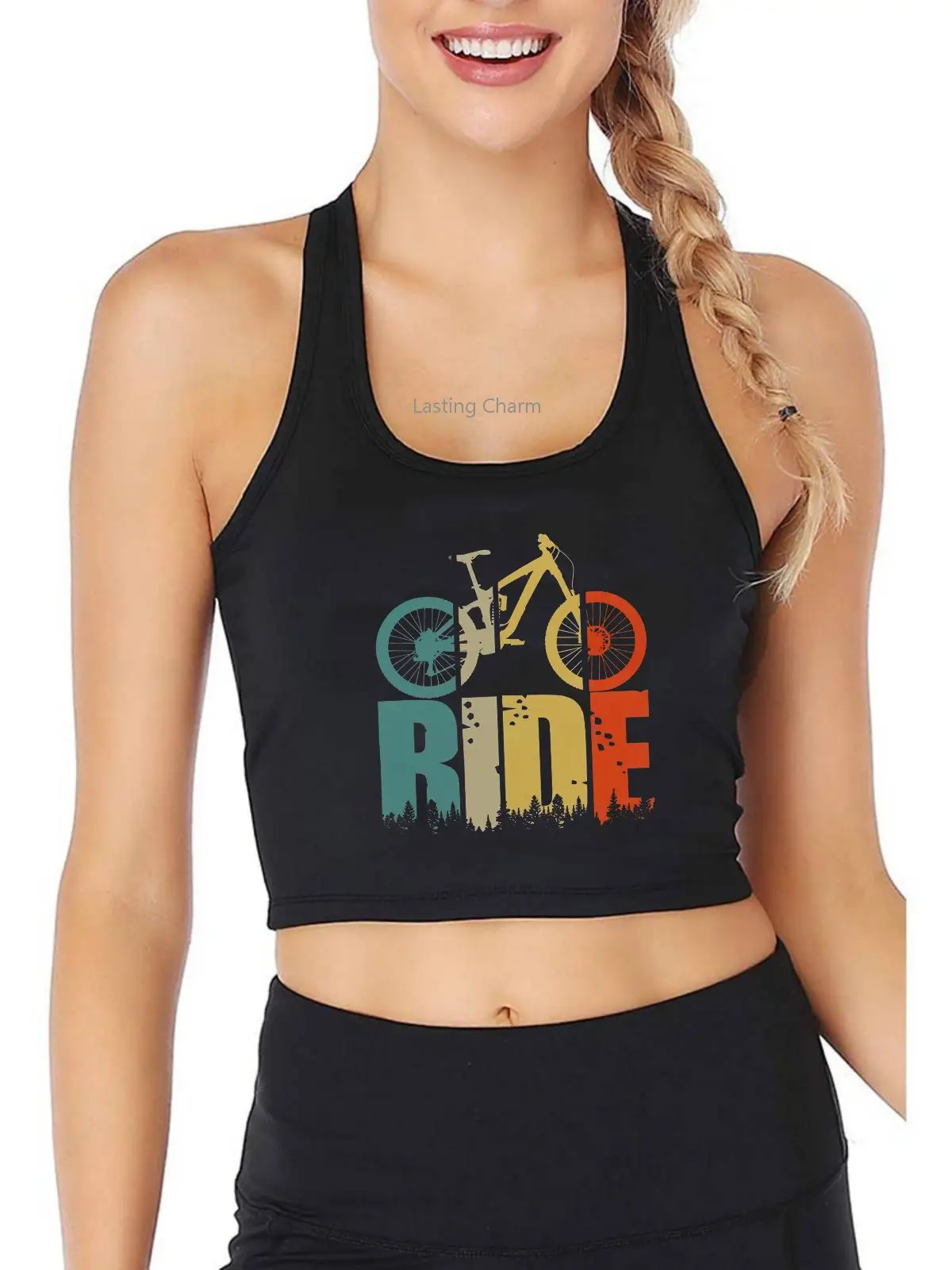 

Mountain Bike Pattern Ride Tank Top Women's Yoga Sports Workout Crop Top Gym Training Top