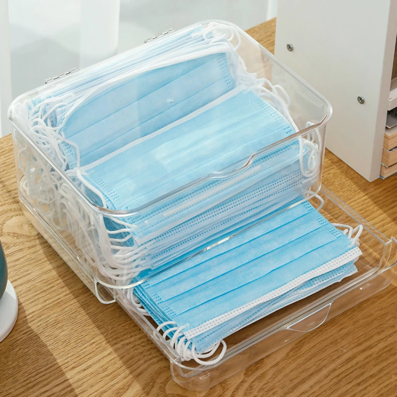 

Rectangular Portable Transparent Plastic Mask Storage Box Simple Cute Modern Organizer Cajas Organizadoras Home Items EC50SN