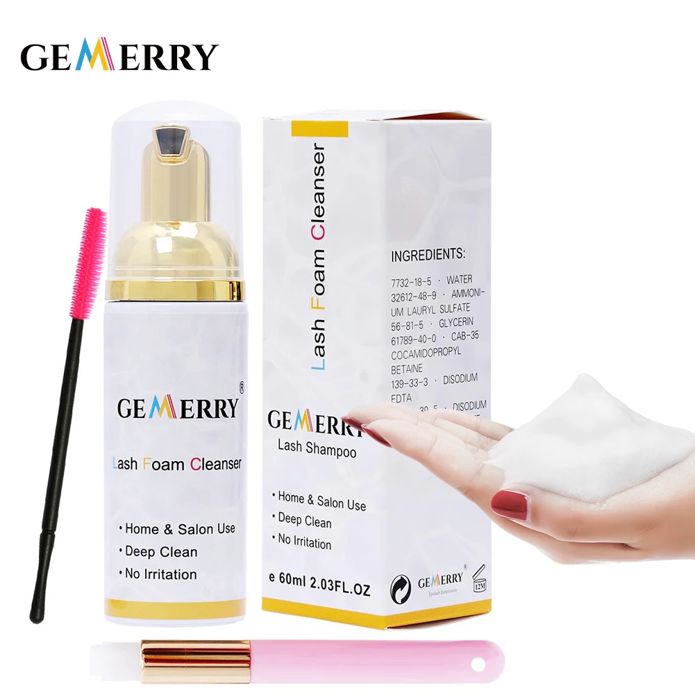 

GEMERRY 60ml Lash Shampoo Brush Kit Eyelash Extension Cleaning Tool Lashes Lift Foam Mousse Eyelash Makeup Cleanser Set Supplies