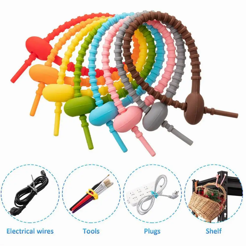 

10/20pcs Silicone Cable Ties Reusable Zip Ties Multifunctional Food Bag Clip Organizer Sealing Rope Bundle Tool for Home Office