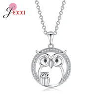 korean fashion cute owl pendant necklaces 925 sterling silver chain choker necklace jewelry wedding party gift bijoux