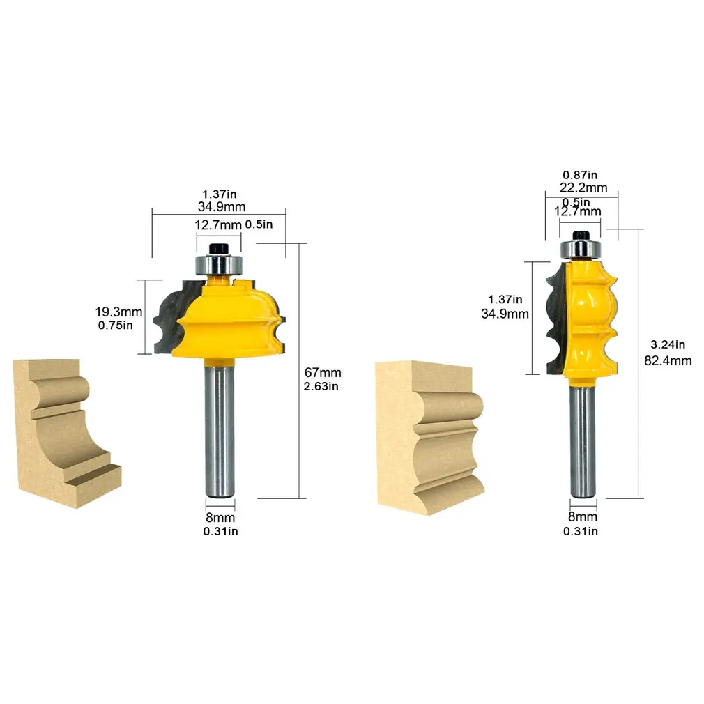 

10pcs/set Shank Architectural Molding Router Bit Housing Base CNC Line Woodworking Cutter Tailor Face Mill