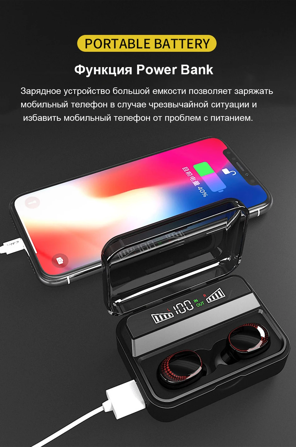 TEBAURRY TWS, беспроводные наушники Bluetooth 5,0, наушники 6D, стерео басовые наушники, мини Беспроводные наушники с емкостью 2200 мАч