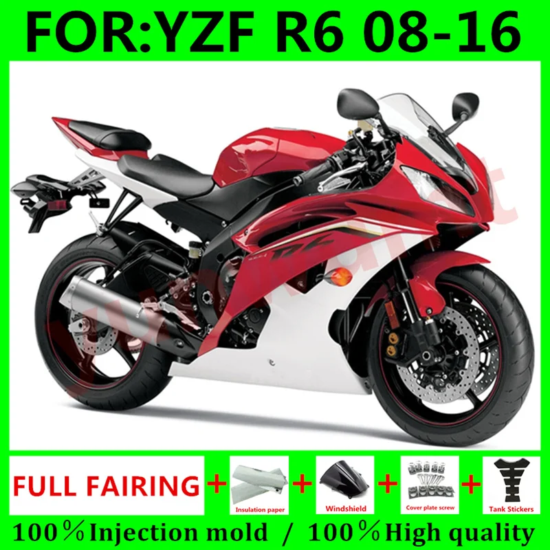 

Мотоциклетные комплекты обтекателей для Yamaha YZF R6 2008 2009 2011 YFZ-R6 08 09 10 11 12 13 15 16 ABS Обтекатели Кузов Набор красный белый