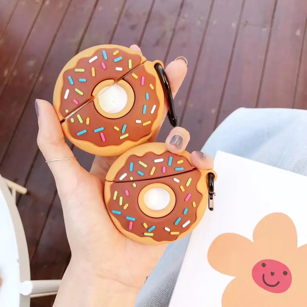 Силиконовый чехол для беспроводных наушников AirPods 1 2 3D loveliness Doughnut с крючком Pro / 3