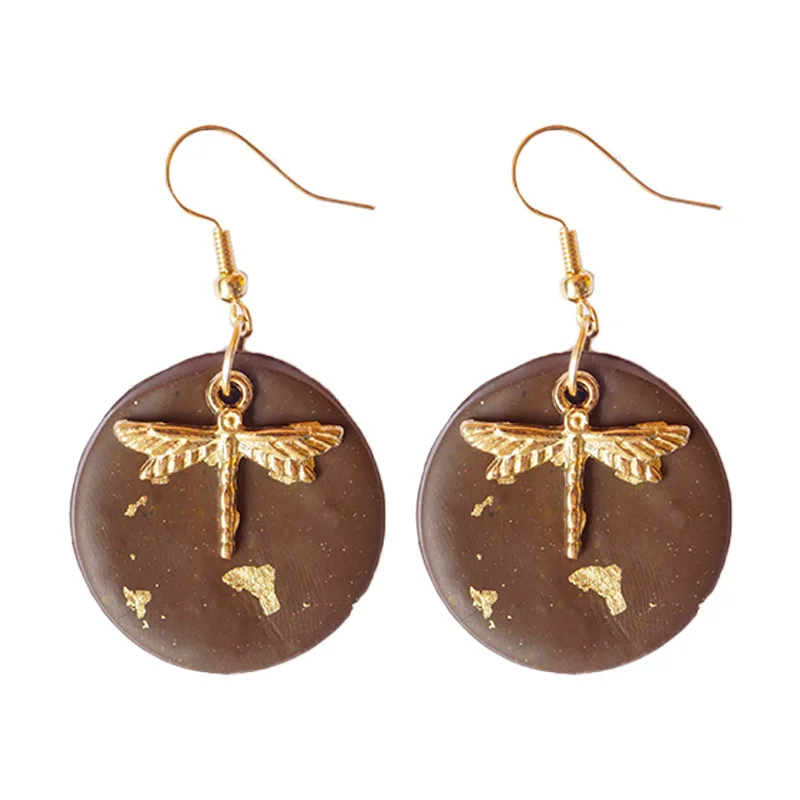 

LOVOACC Trendy Dragonfly Gold Foil Polymer Clay Dangle Earring for Women Geometric Vintage Handmade Party Earring Jewelry