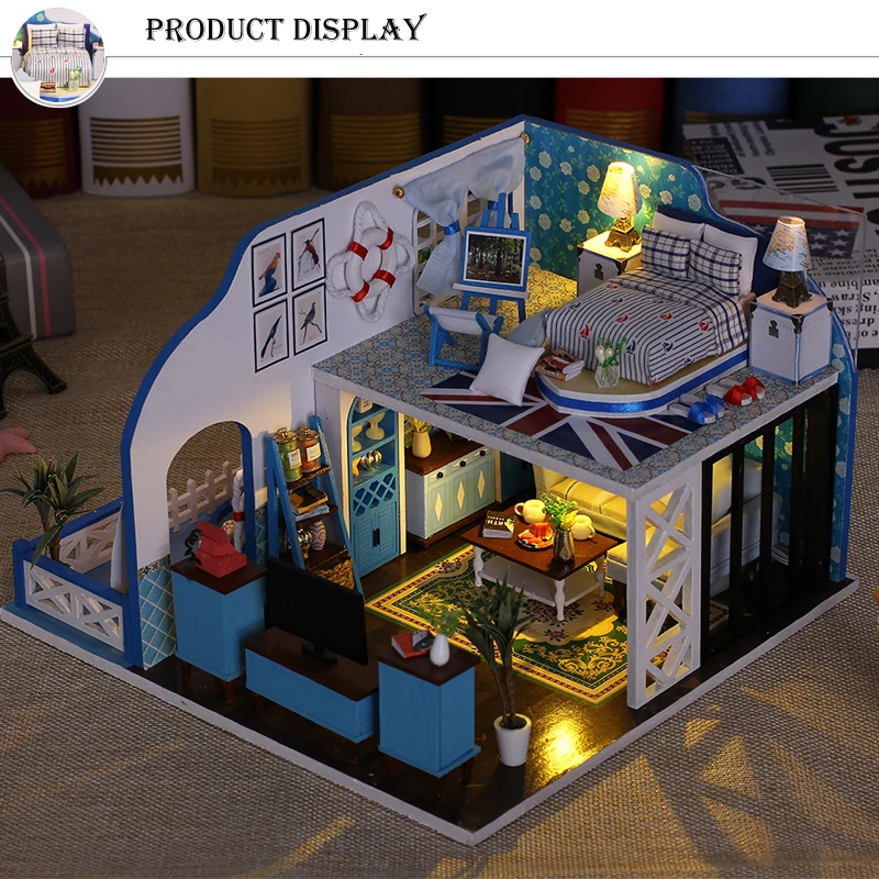 New DIY Dollhouse Wooden Doll Houses Miniature House Furniture Kit Boneca Casa With Led Toys for Children Birthday Gift | Игрушки и