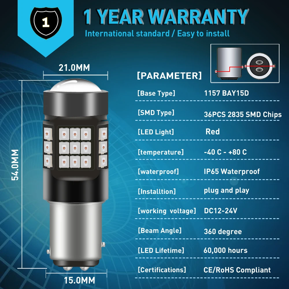 СВЕТОДИОДНЫЙ Автомобильный светильник 2x1157 P21/5 Вт BAY15D CANBUS без ошибок 1156 BA15S P21W 2835SMD