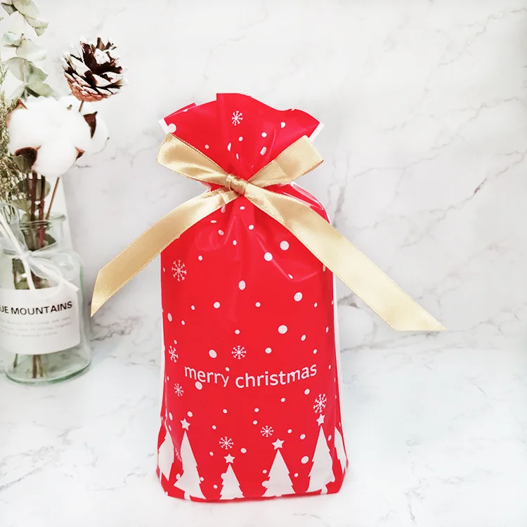 Christmas bag-6 10PCSNew Year Christmas Bag Christmas Gift Bag Candy Cookies Plastic Bag for Packaging Food Gift Drawstring Drawstring Pocket - Color: Christmas bag-6