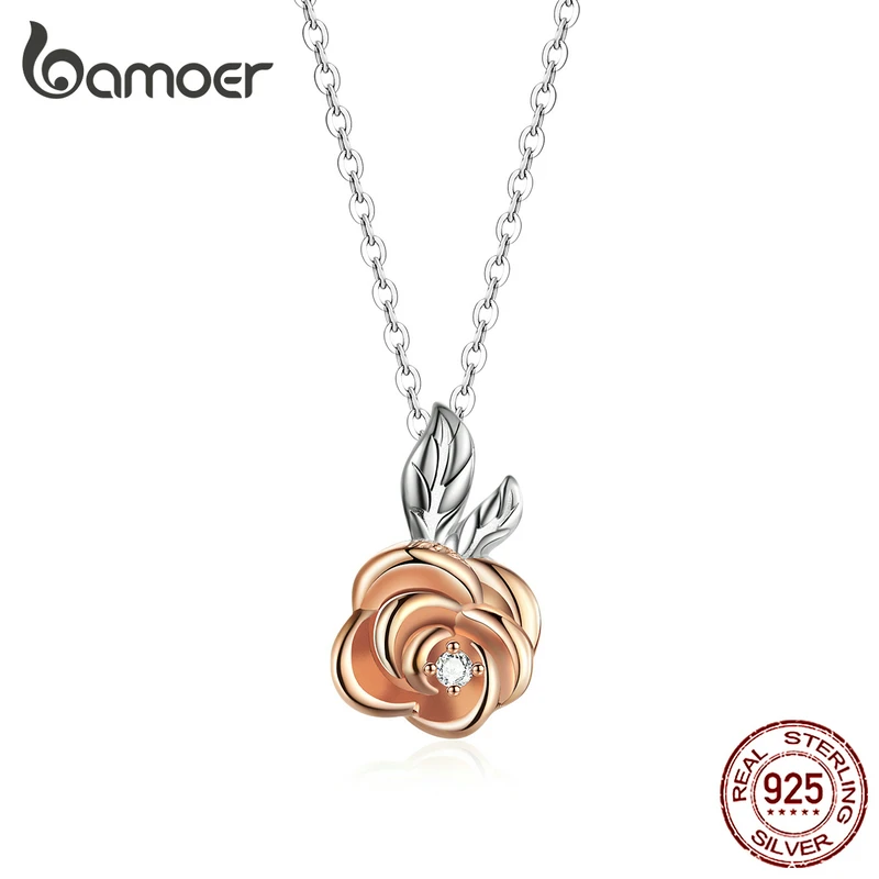 Bamoer, серебро 925, 3D, яркий цветок розы, ювелирный набор, подвеска, ожерелье, кольца на палец и серьги для женщин, Трендовое ювелирное изделие ZHS182